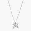 100% 925 Sterling Silver Pave Asimmetric Star Collier Necklace Fashi