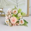 Dekoratif çiçekler çok renkli karışık çiçek güzel pembe yapay ortanca karahindiba ipek sahte buket ev düğün dekorasyon 1 adet