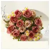 Decoratieve bloemen kunstmatige diamant roos groen plant bloemen restaurant decoratie simulatie zijden rozen bundel faek bloem home decor