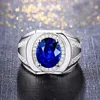 Klaster Pierścienie Elegancki pierścionek dla kobiet mężczyzn 925 Srebrna biżuteria owalna Sapphire cyrkon szlachetne akcesoria na przyjęcie weselne 2592