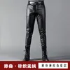 Autumn Winter Moto Biker Pu Leather Pants Straight Slim Men's Leggings Elastic Velvet Tight KoreanStyle Black Pencil 231225