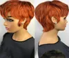 Orange Ginger Color Wig Short Wavy Bob Pixie Cut Full Machine Made No Lace Human Hair Wigs With Bang för Black Women Brazilian1160195