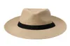 Moda letnie unisex plażę trilby duża brzeg Jazz Sun Hat Panama Hat Paper Słomka Kobiety Czapka z czarną wstążką13378491