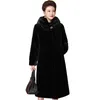 Lautaro – manteau d'hiver Long en fourrure pour femme, noir, épais, chaud, doux, Faux vison cisaillé, avec capuche, élégant, luxe, vêtements d'âge moyen