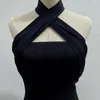 Abiti da lavoro Donna Halter Cross Scollo a V Canotta in maglia Canotta senza maniche Maglieria a coste o Gonna longuette con frange a vita alta