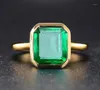 Cluster Rings Real Silver 925 Retro Square Green Stone Ring 18K Gold Color Cubic Zircon Emerald For Women Anniversary Party Gift8899859