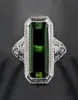 Cluster Rings Vintage Antique Pattern Carving Large Green Stone Ring Geometry Silver Color For Men Women Engagement Jewelry Y5N5434683204