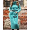 2023 Herfst Winter Vrouwen Kleding Lange Mouw Revers Trui Pocket Gebreide Jurk Trui Effen Kleur 231226