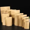 Paketleme torbaları 11 Boyutlar Kahverengi Kraft Kağıt Standup Torbaları Isı Sızdırmazlık Yapılabilir Yeniden Kapanabilir Zip Torbası İç Folyo Gıda Depolama Ambalaj Çantası GQGMP Kirpikler