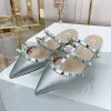 2024Brand Women's Sandals Rivet Women's Sandals Fashion Sandals Rivet Slippers Summer Half Baotou Pointed Toe Flat Bottom Genuine Leather Wedding Shoes