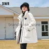 Women's Down Parkas Semir Down Jacket Women Medium Long Long Tryck 2023 Winter New Fashion Cream Yellow Stand Collar Midjejacka J231226