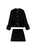 GkyocQ Fall and Winter Two Piece Sets Senior Sense Black Fur Spliced Tweed Short Jacket Half-body Skirt Suit Women 231225