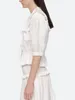 Women's Blouses Vintage Ladies Ruffles Trim O-neck Blouse 2024 French Women Short Puff Sleeve Lace-up Elegant White Pleated Shirt