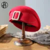 FS Vintage femmes britannique haut béret avec noeud large bord melon Fedoras dames disquette Derby chapeaux noir laine feutre cloche casquette 231225