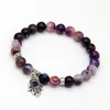 Nouveauté bijoux entiers 8mm perles naturelles violet Agate pierre perles Hamsa main Yoga bracelets cadeau pour hommes et femmes 272p
