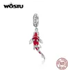 Wostu Lucky Carp Dangle Charm 925 Sterling Silver Red Enamel CZ Beads Fit Original Bracelet Pendant Silver 925 Jewelry CTC085 CJ195319833