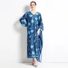 Fashion Loose Printing Dress Women V-Neck Batwing Sleeve Long Robes Casual Vestido Feminino Summer Elegant Boho Dresses