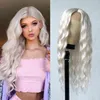 Platinum Blonde Synthetic Lace Wigs 24 Inches Long Body Wave Synthetic Wig White Wavy Lace Wigs for Women 2201211502271