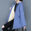 4XL mujer rompevientos invierno otoño chaqueta de lana para mujer abrigos sueltos con capucha abrigo largo medio bolsillo con cremallera abrigo básico femenino 231226