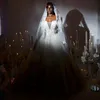 Plus Size Aso Ebi Wedding Dresses Off Shoulder Ball Gown Bridal Dress for African Black Women Bride Gorgeous Tiered Lace Bead Tulle Bridal Gowns for Marriage CDW177