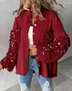 Kobiety damskie kontrast Aquin Tassel Design Fuzzy Patchwork Shacket 2023 Zimowy płaszcz ciepła moda