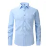 Men's Dress Shirts Anti-Wrinkle Stretch Slim Elasticity Fit Male Business Basic Casual Long Sleeved Men Social Formal Shirt USA SIZE S-2XL