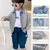 Spring Autumn Boys' Coat Denim Collar Patchwork Top Fake Two Shirts Kids Outerwear children's clothing 2-8 Years Jackets Coats 231225