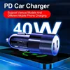 Dual USB C Fast Car Charger 40W 2 Port Typ C PD -biltelefonladdare Power Adapter för iPhone 15 14 Pro Max Samsung S24 OnePlus MP3 -headset