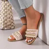 Slippers Women Summer Metal Chain Pearl Decor Non-slip Boho Casual Open Toe Flat Sandals Soft Bottom Breathable Shoes