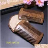 Hair Brushes Combs Green Sandalwood Pocket Beard Double-Sided Beautifly Carved Craft Fashion Handmade Natural Wood Comb Drop Delivery Dhsyl