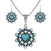 Ensemble collier et boucles d'oreilles pour femmes, pendentif turquoise multi-style et belle forme de cœur papillon