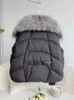 Janveny stor äkta silver räv päls vita anka ner jacka kvinnor vinter lyxig puffer kappa överdimensionerad fjäder outwear 231226