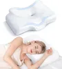 Travesseiro Osteo Cervical para alívio da dor no pescoço, travesseiros de espuma viscoelástica inodoros de design oco com estojo de resfriamento, travesseiro de cama ortopédico ajustável para dormir