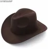 LuckylianJi retro dzieci Trilby wełna poczuła fedora country boy cowboy cowgirl hat western byk jazz sun chapeau czapki dla dzieci Q0807122994