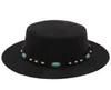 Mode Dames Wollen Bolhoed Boater Sailor Pork Pie Cap Turquoise Lederen Belt1457685