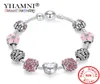 YHAMNI Edlen Schmuck 925 Solide Silber Charms Armband Armreif Für Frauen Kristall Blume Perlen Fit Original Armbänder Schmuck BR0529425344