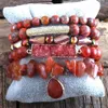 RH nuevo diseñador de moda piedras rojas pulsera con cuentas Piedra Natural Druzy Dorp Charms 5 pulseras conjuntos para mujer joyería DropShip185n