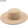 Klasyczne brytyjskie zimowe ciepłe wełniane Jazz Fedoras Hat for Men Women039s szerokie brzegi Feel Hats Hats sukienka Whole9178396