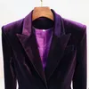 Velvet Blazer Pants Women Ställ Purple Brown Autumn Winter One Button Jacket Flare Pants Two Piece Office Kvinnlig kostym 231225