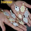 CZ yeux de l'ange de Fatima pendentif collier glacé Bling cubique zircone Hamsa main charme Hip Hop femmes hommes bijoux 231225