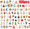 100Pcs Assorted Gold Plated Enamel Pendants Necklace Bracelet Drop Oil Pendant Mixed Charms Accessories for DIY Jewelry Making7300817