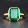 Anillos de racimo Plata real 925 Retro Cuadrado Anillo de piedra verde 18K Color oro Cubic Zircon Esmeralda para mujeres Aniversario Fiesta Regalo2476