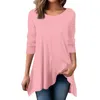 Kvinnors T-skjortor Kvinnor Pullover Tops Round Neck Long Sleeve Oregelbundet Hem T-shirt Solid Casual All-Match Middle Length Ropa de Mujer