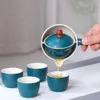 Портативный вращающийся на 360 градусов китайский чайный сервиз гонг-фу, чайник, керамический чайник, заварочный чайник, полуавтоматическая чайная посуда для домашнего офиса, чайная посуда 231225