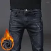 Jeans pour hommes Hiver Marque Hommes Chaud Peluche Haute Qualité Flanelle Épaisse Fourrure Stretch Slim Pantalon 2023 Casual Mâle Polaire Rétro Denim Pantalon
