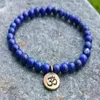 SN1106 Hela handgjorda pärlstrån 6mm Lapis Lazuli Natural Stone Pärlor Antik mässing Ohm Lotus Buddha Charm Armband336Q