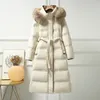 Högkvalitativ koreansk vinterdownjacka Long Coats Women Puffer White Duck ner med riktig rävpäls / faux päls krage outwear varm 231226