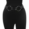 Ceintures Mode Femmes Gothique Punk Ceinture En Métal Cercle Anneau Conception Argent Boucle Ardillon En Cuir Noir Ceinture Jeans