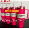 US Stock Pink Parade 40oz Quencher H2.0 Mugs Cups Camping Travel Car Cup rostfritt stål Tumblers Cups med silikonhandtag Valentine Day -gåva med 1: 1 Samma logotyp