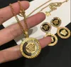 Fashion Bracelet Basilisk round cards pendants with diamonds women Bracelet Necklace Stud Earring sets Brass 18K gold plated ladies Designer Jewelry t01206812270